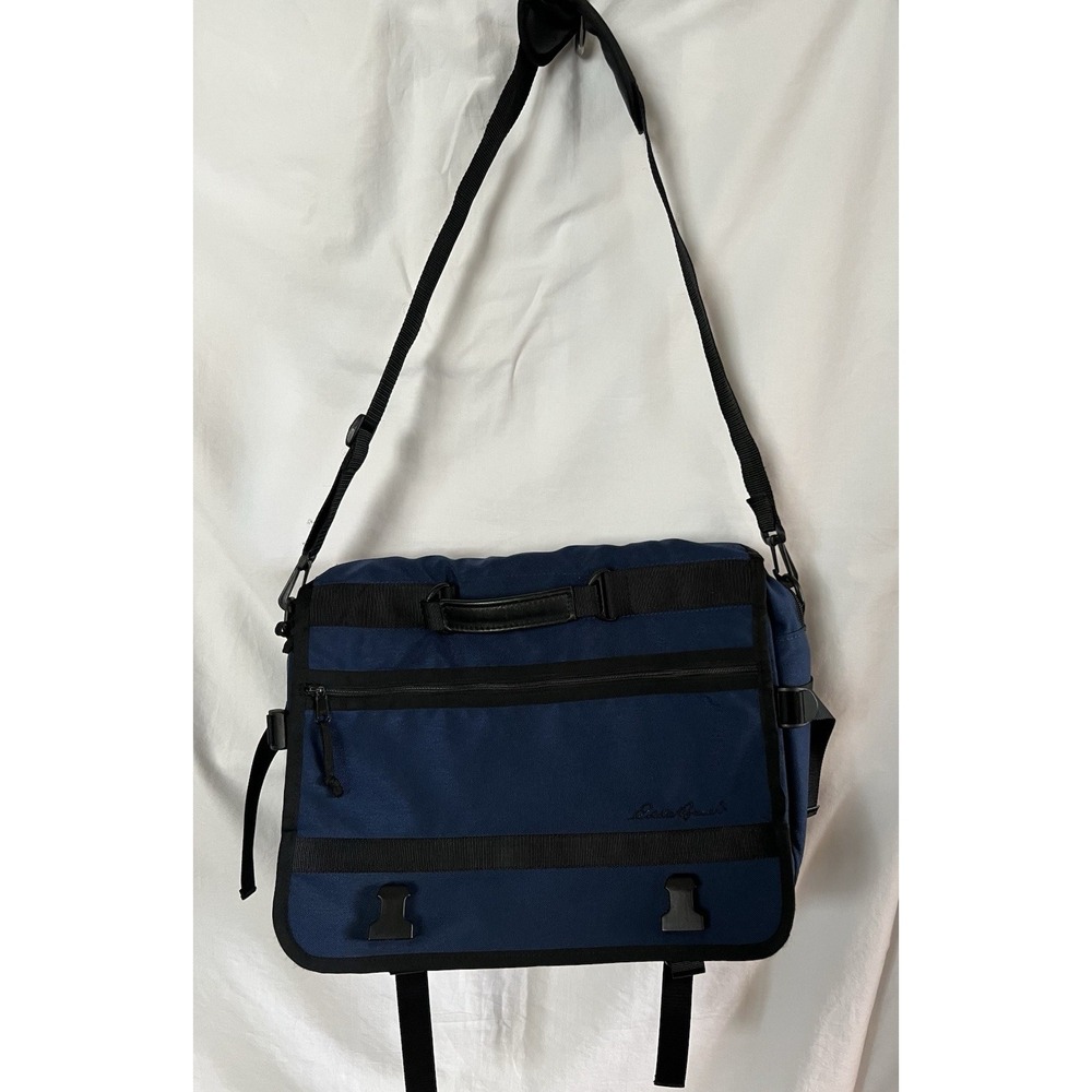 Eddie Bauer Crossbody Messenger Bag Navy Blue Carry On Pack with Laptop Cushion‎